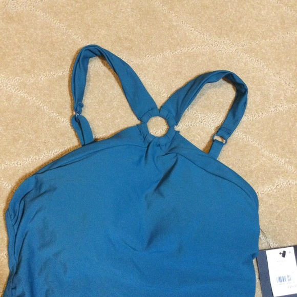 Aqua Green NWT High-Neck Ring Detail One-Piece Swimsuit, Medium 8/10 - Picture 3 of 10